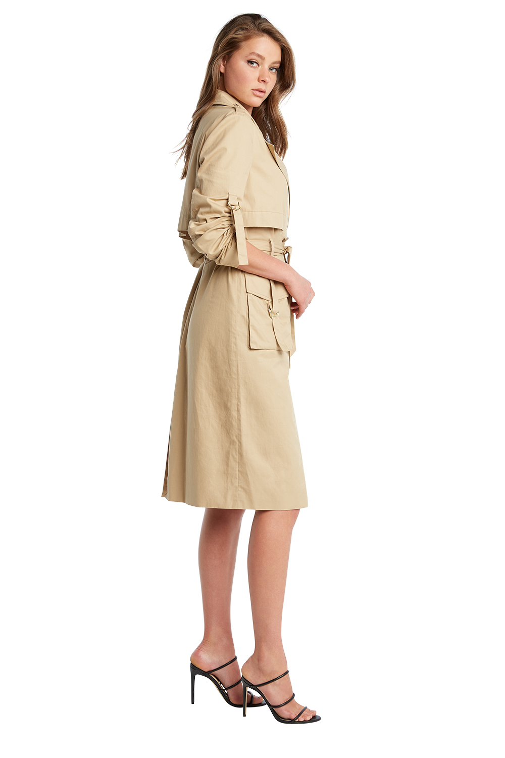 Billie Trench Coat Dress in Biscuit Bardot