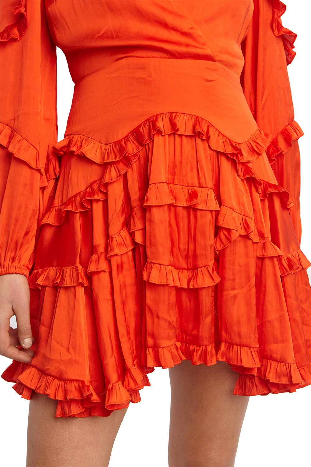 NALA FRILL DRESS in colour SPICY ORANGE