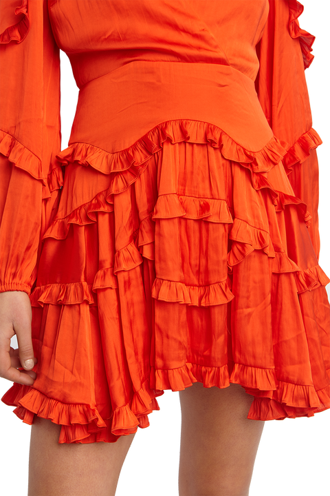 NALA FRILL DRESS in colour SPICY ORANGE
