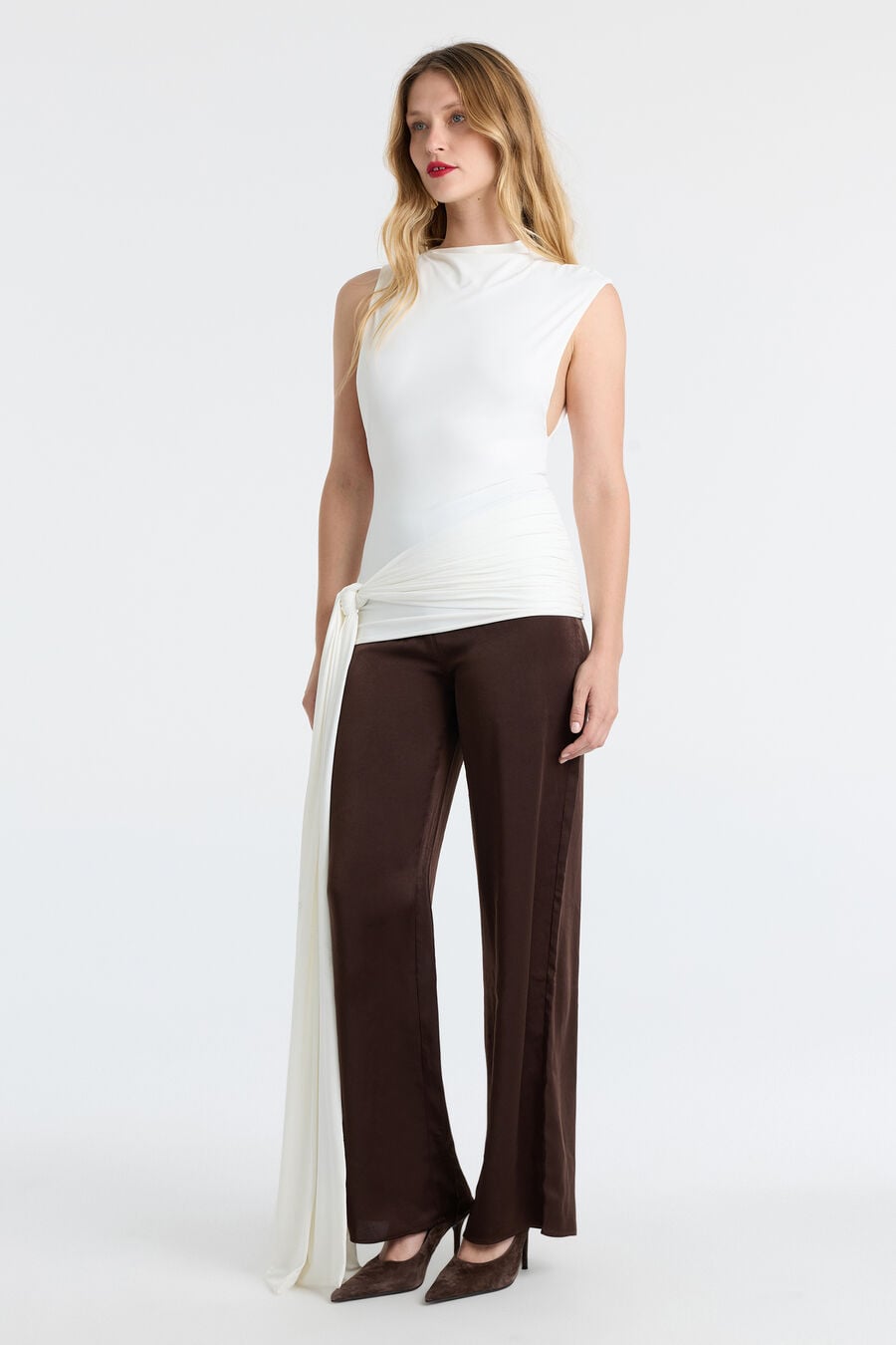 JORDAN LONGLINE TIE TOP in colour Orchid White