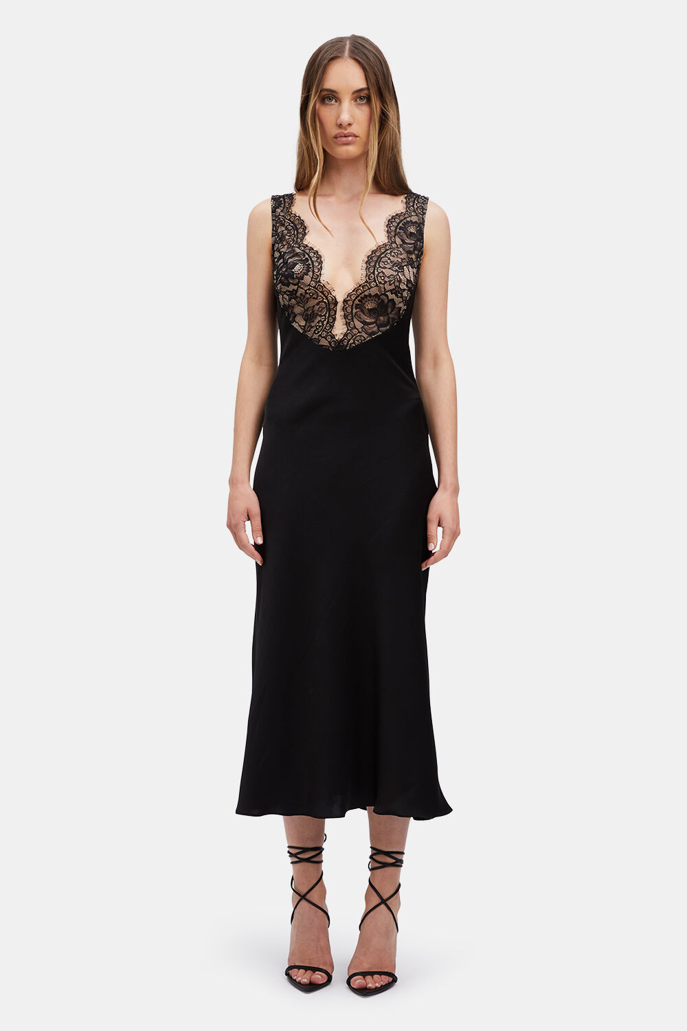 HAYDEN LACE SLIP DRESS in colour CAVIAR