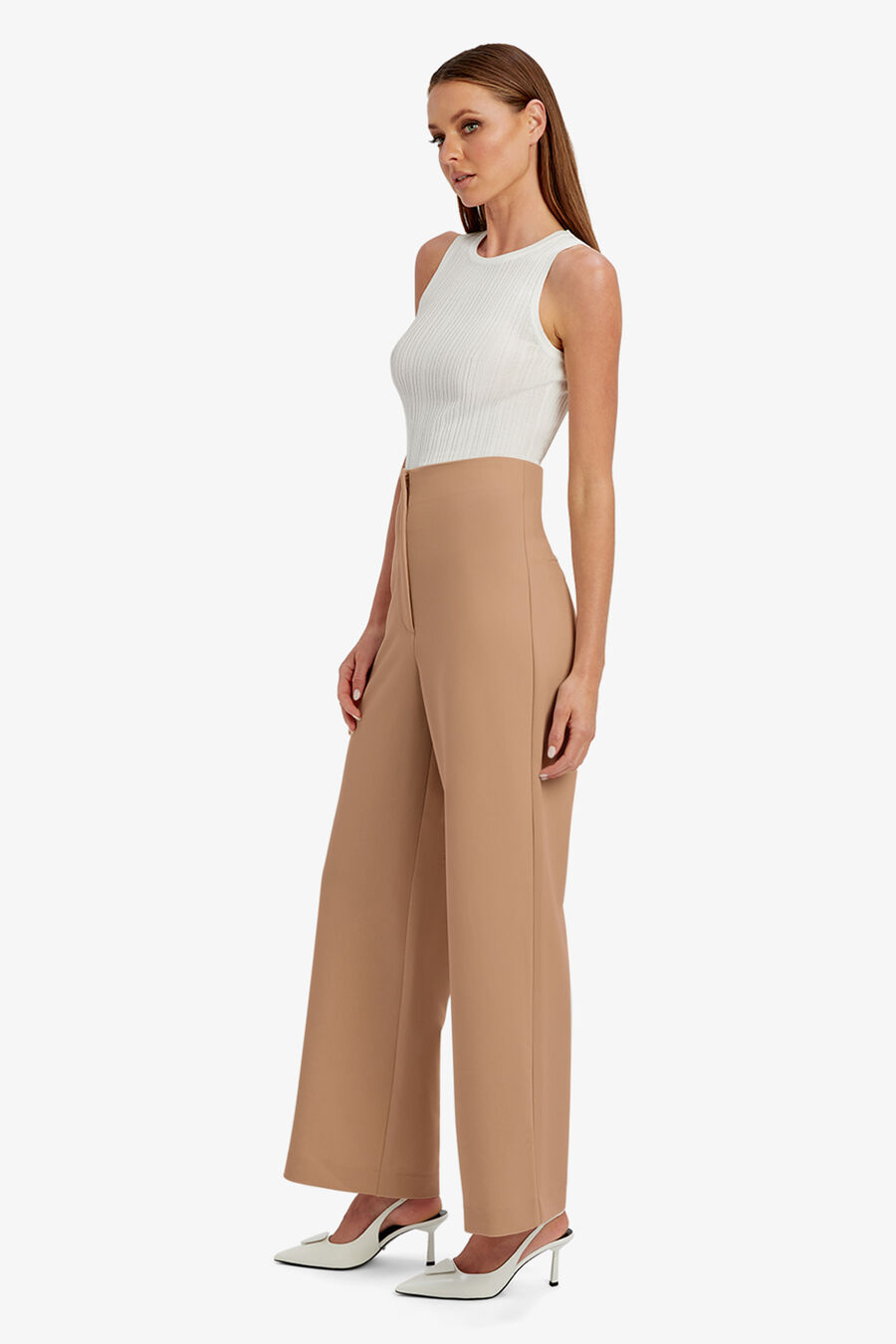 ANNA SUPER HIGH WAIST PANT in colour TAN