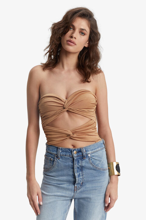 ADLEY KNOT FRONT BODYSUIT in colour HONEY MUSTARD