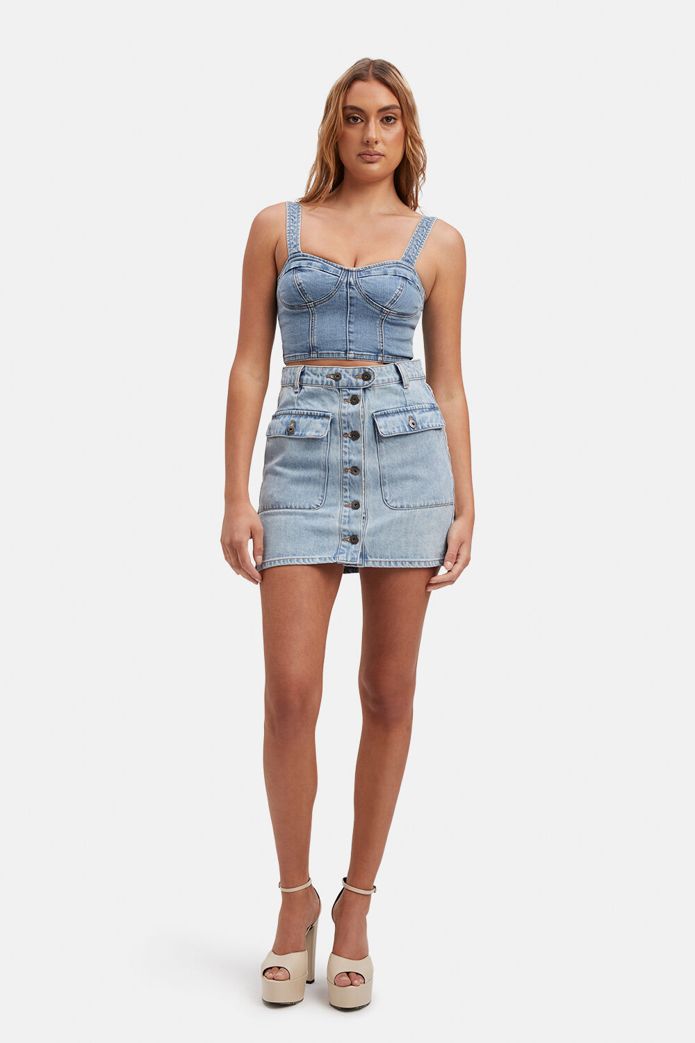 denim skirt button front