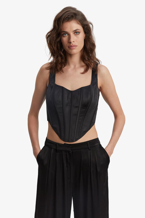 SATIN CORSET BUSTIER in colour CAVIAR