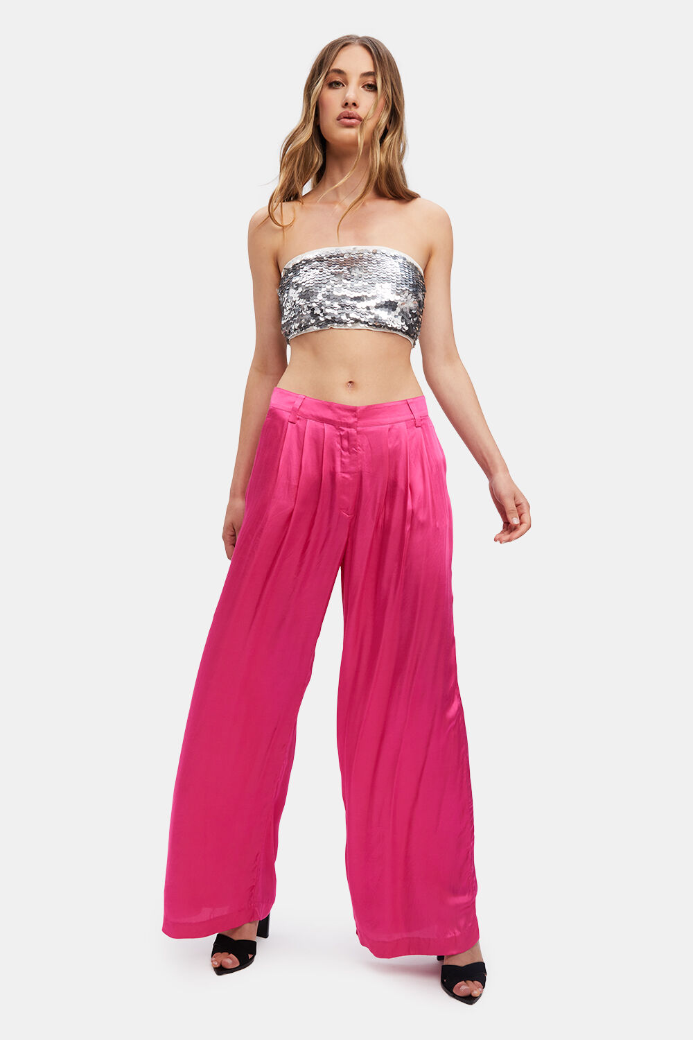 LENA PIN TUCK PANT in colour HOT PINK