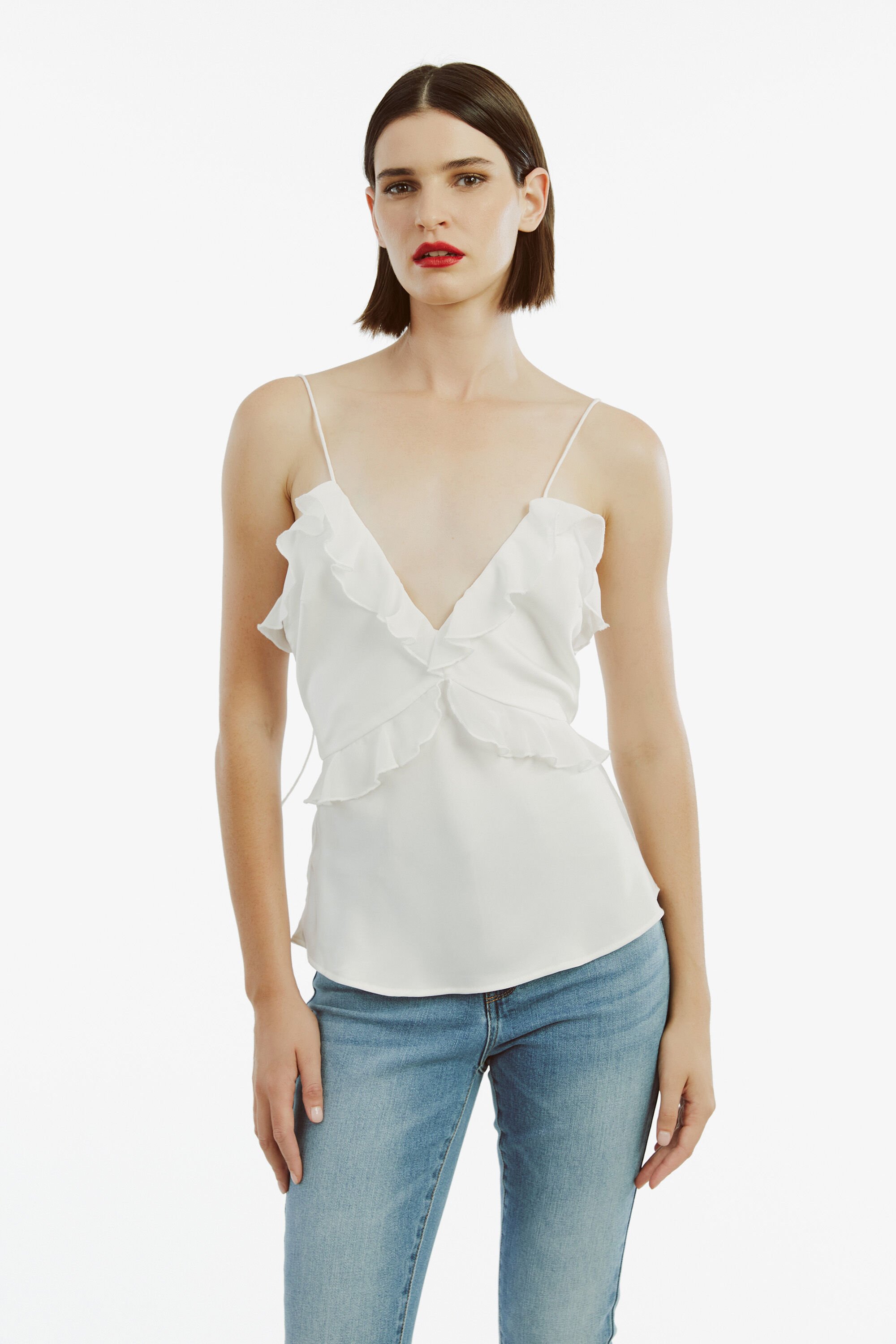 White ruffle cami on sale