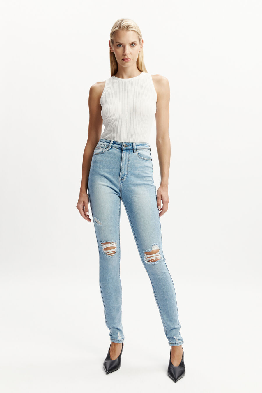 KHLOE SUPER HIGH TALL JEANS in colour Mid Blue