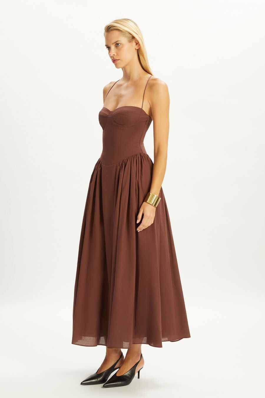 ESTIE COTTON MAXI DRESS in colour CHOCOLATE