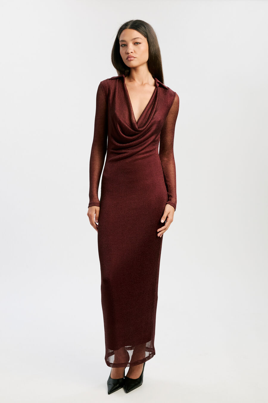 LOREL LUREX MIDI DRESS in colour DEEP PLUM