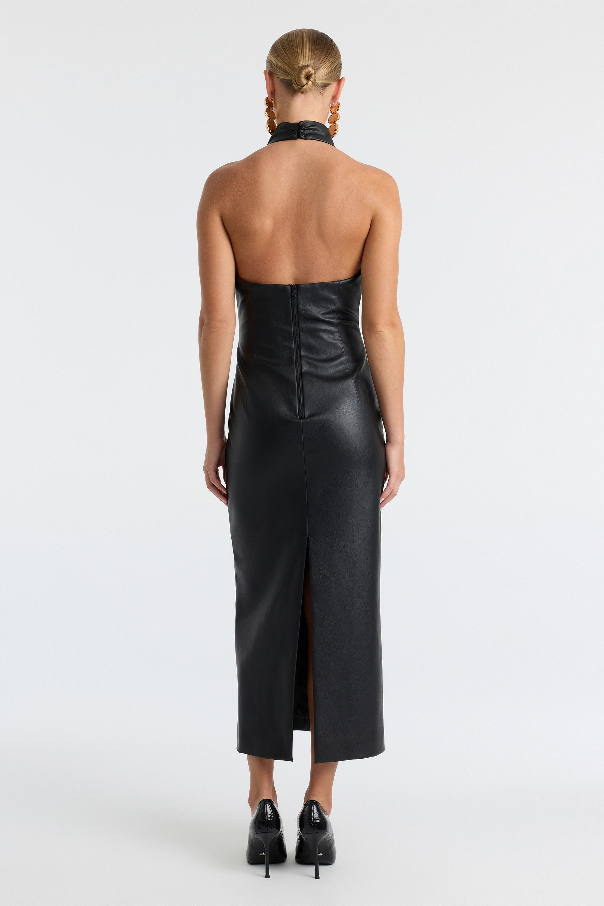 Gina Vegan Leather Midi Dress In Black | Bardot