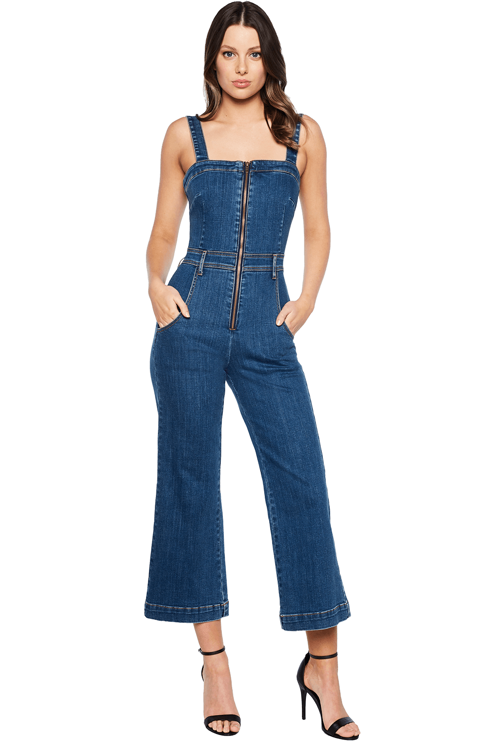 denim jumpsuit zip