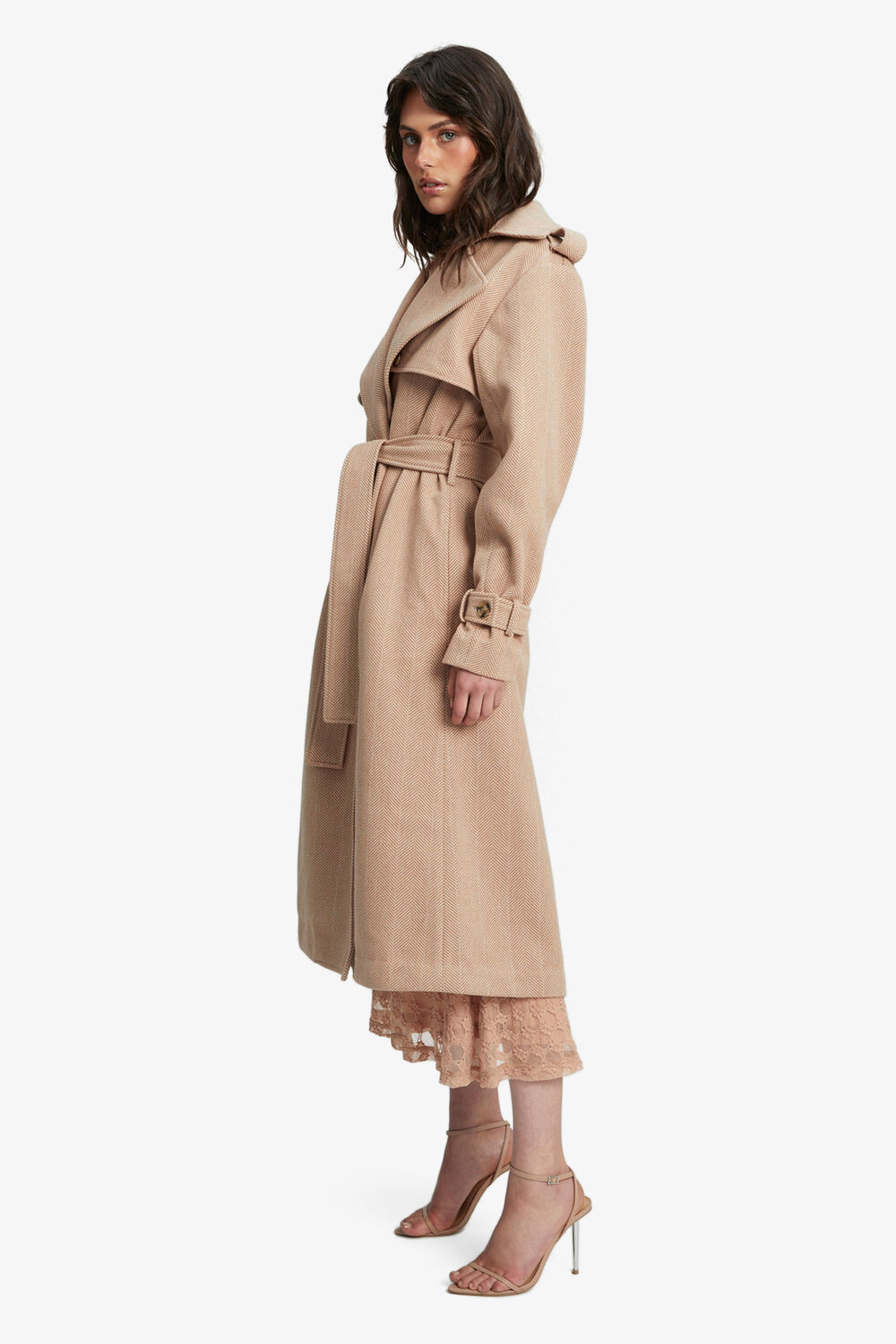 OVERSIZED HERRINGBONE TRENCH in colour JET SET