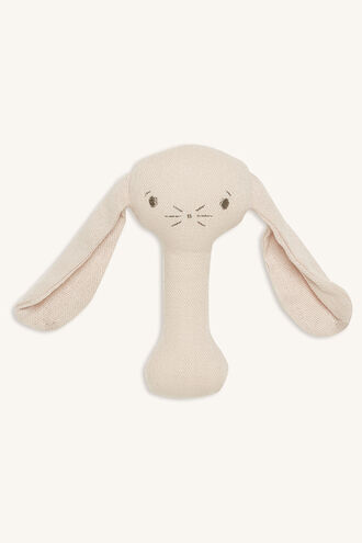 BOBBY BUNNY STICK RATTLE in colour IMPATIENS PINK