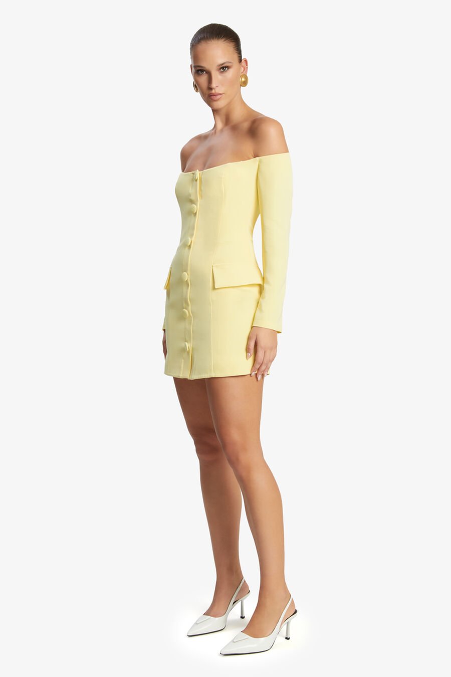 IRIA BUTTON UP MINI DRESS in colour Canary Yellow