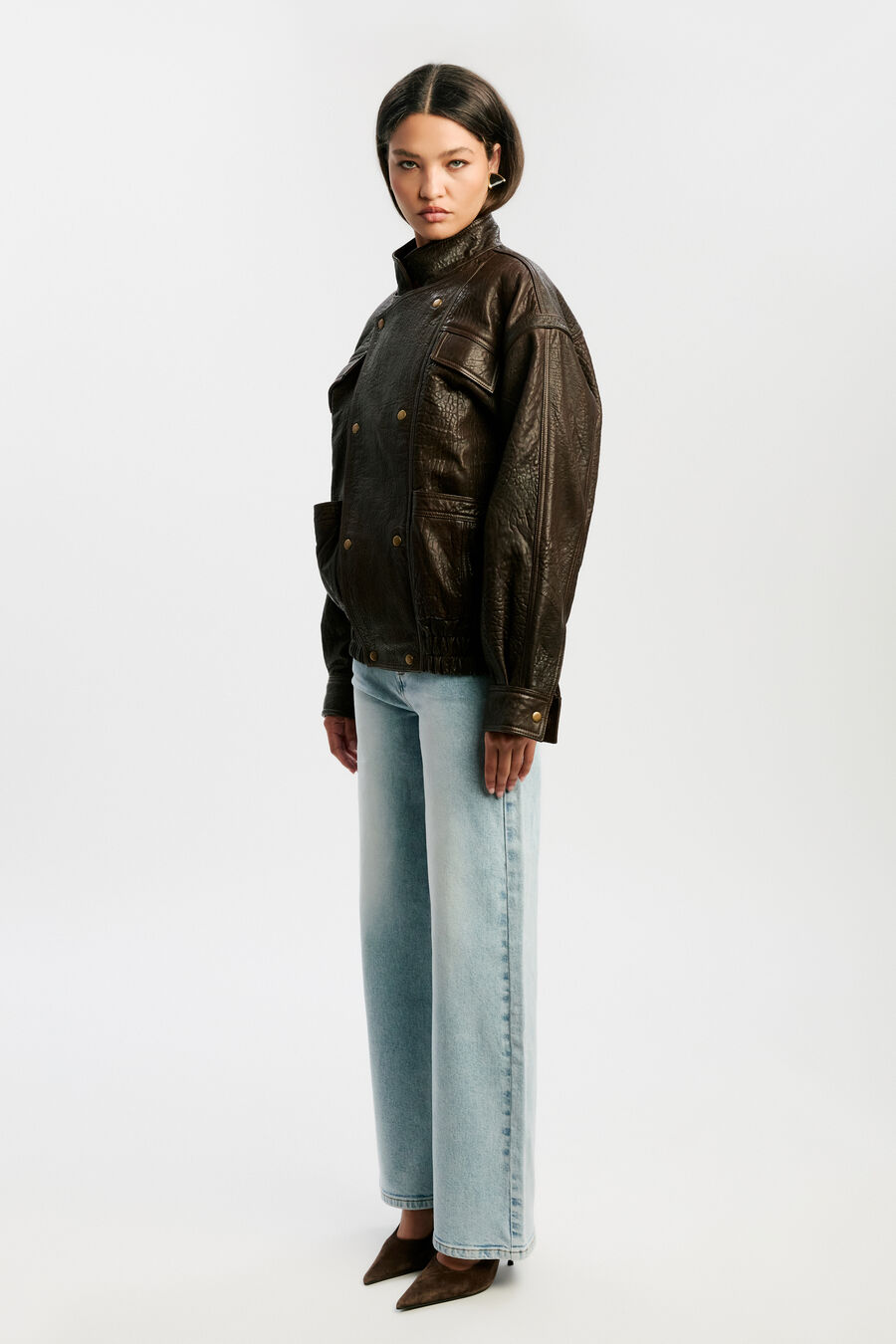 OVERSIZED LEATHER JACKET in colour Chocolate