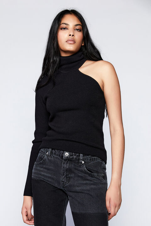 KALI ONE SHOULDER KNIT in colour CAVIAR
