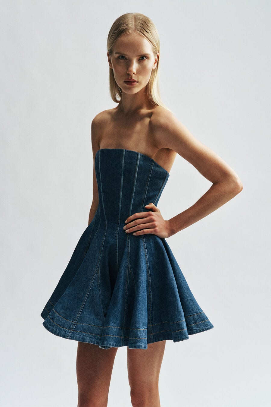 030 Denim Strapless Mini Dress