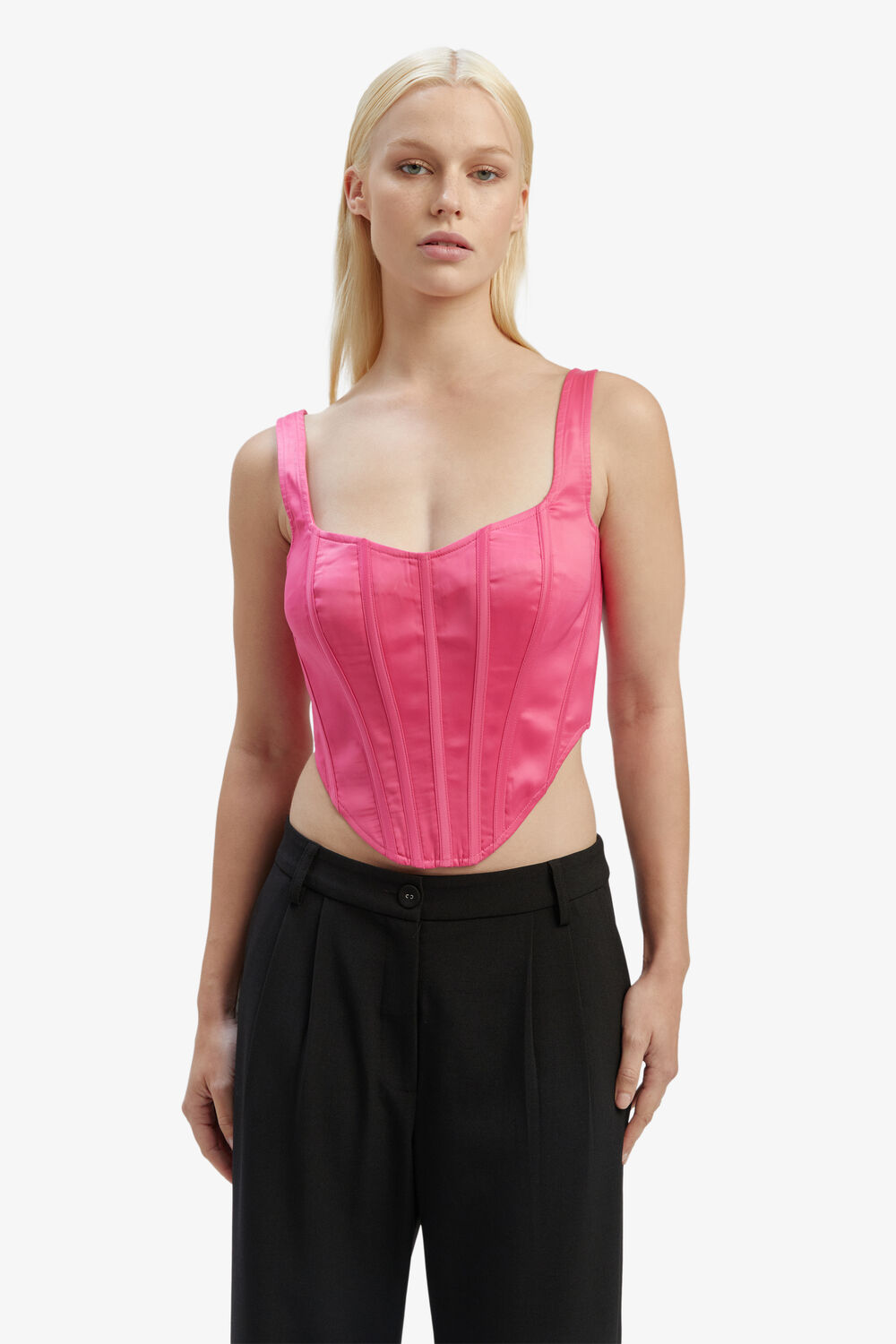 SATIN CORSET BUSTIER in colour HOT PINK
