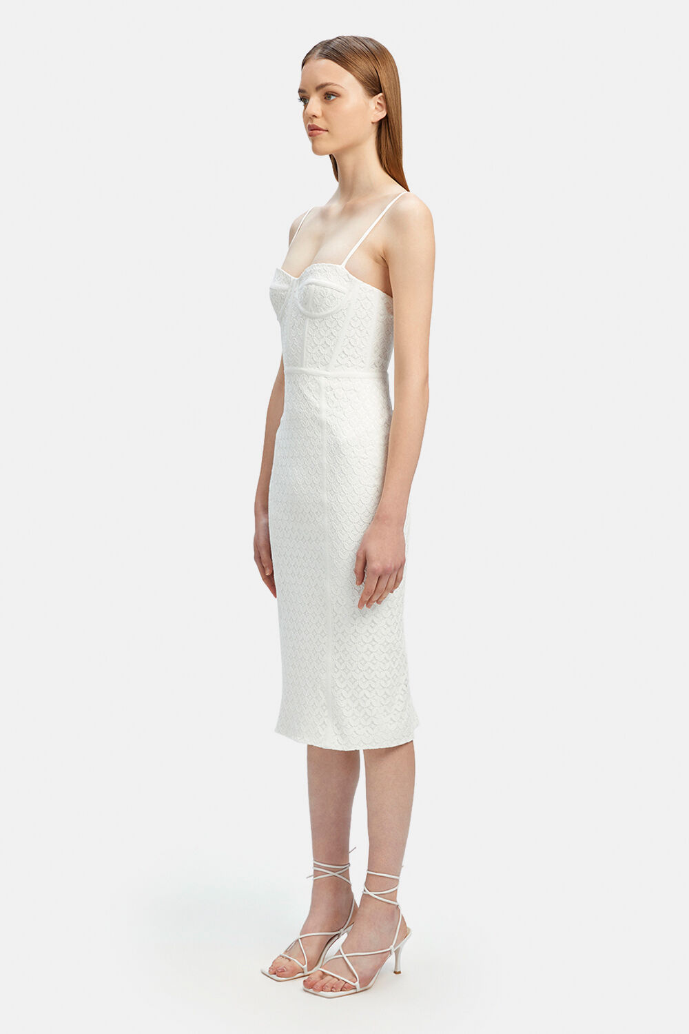 CHARLEY MIDI LACE DRESS in colour BRIGHT WHITE