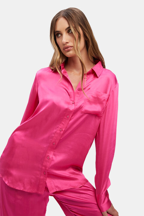 LENA SATIN SHIRT in colour HOT PINK