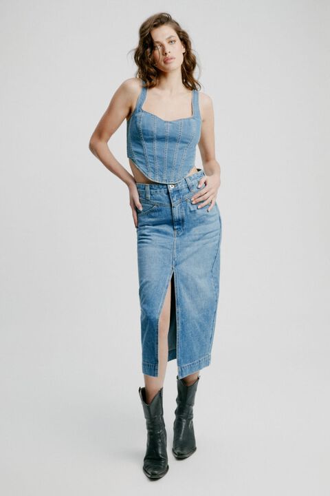 DENIM CORSET BUSTIER in colour MIDNIGHT NAVY