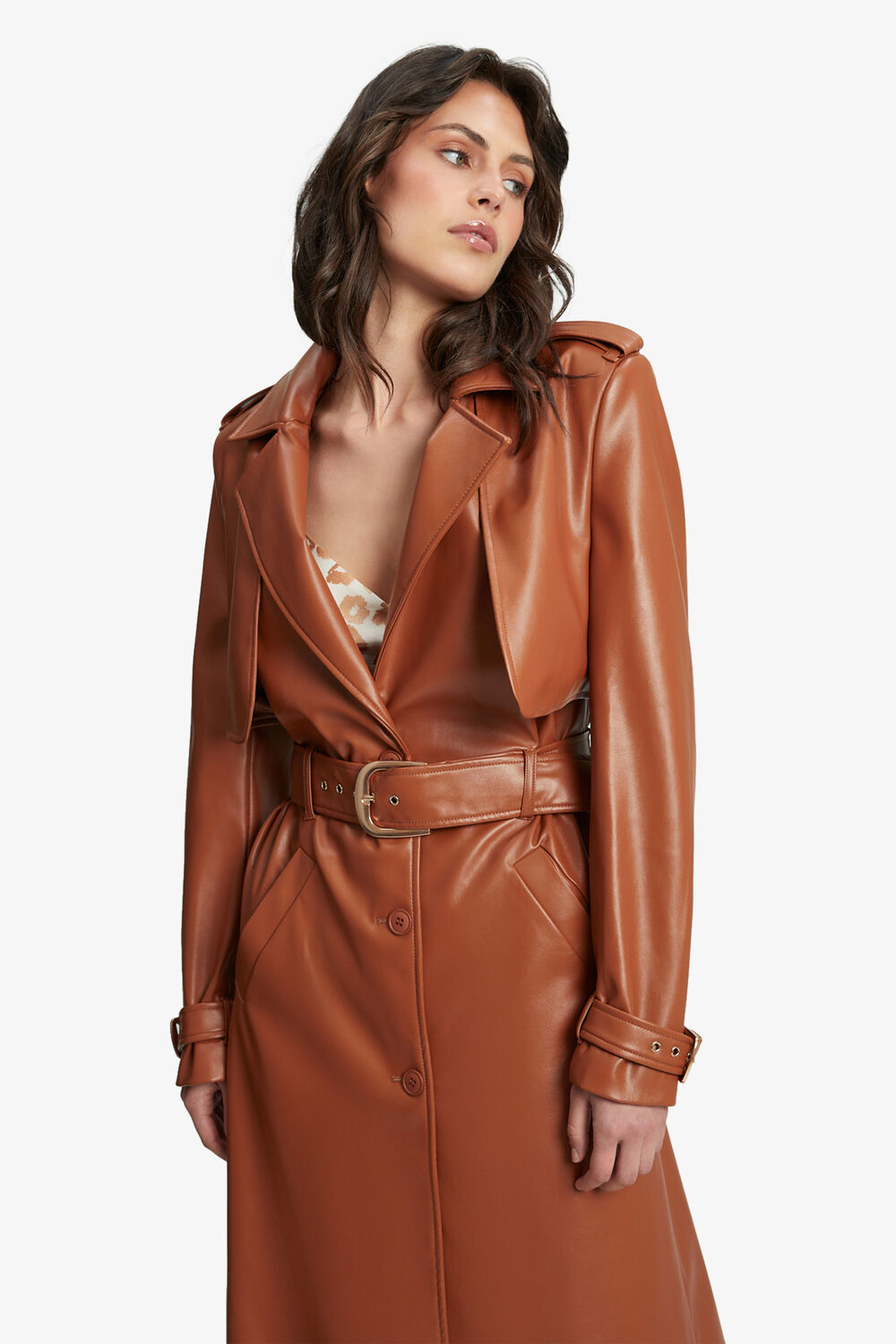 VEGAN LEATHER TRENCH COAT in colour TAN