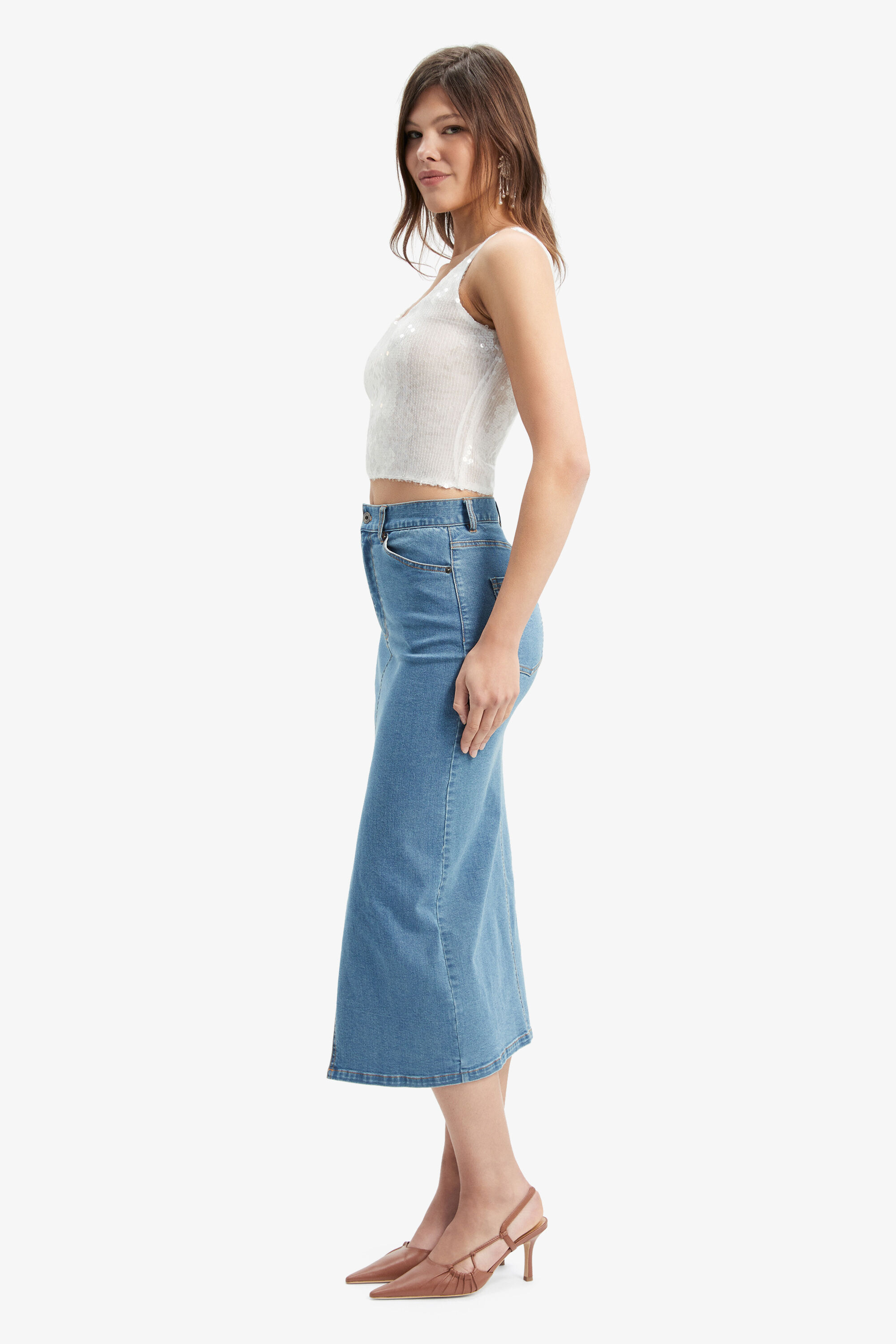 Demi Denim Midi Skirt In Vintage | Bardot