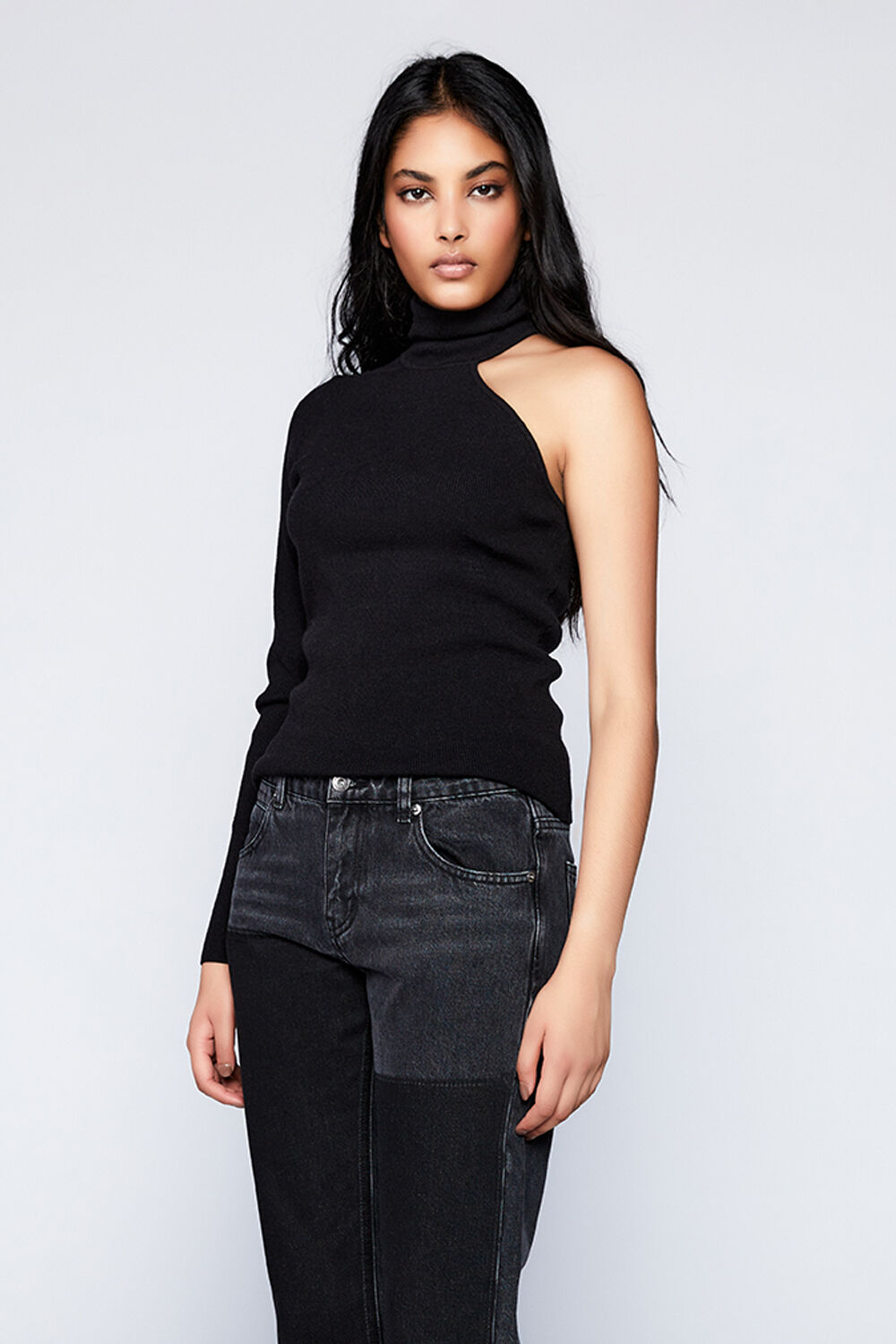 KALI ONE SHOULDER KNIT in colour CAVIAR