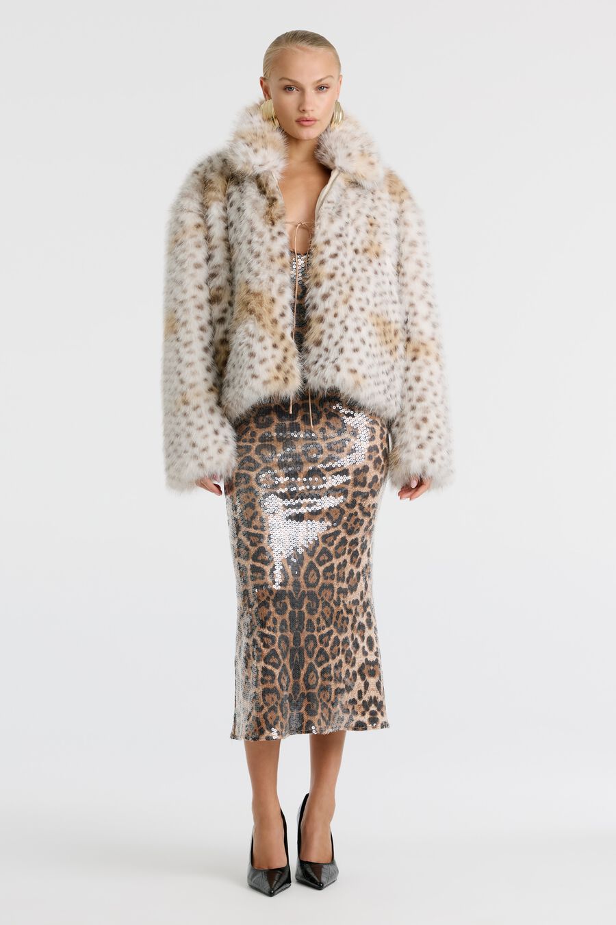 SYLVIE ZIP FAUX FUR JACKET in colour Animal Print