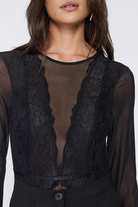 AMBROSIA LONG SLEEVE BODYSUIT in colour CAVIAR