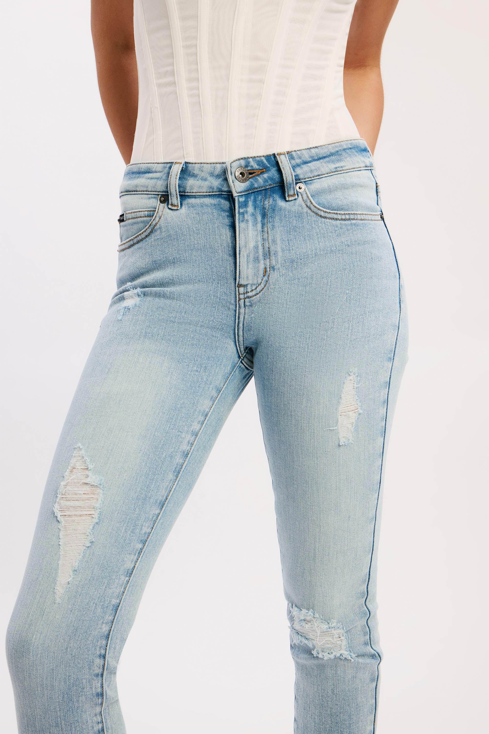 Kate Low Rise Jean in Mid Blue | Bardot