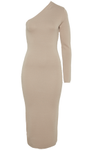 ONE SHOULDER KNIT DRESS in colour TAN