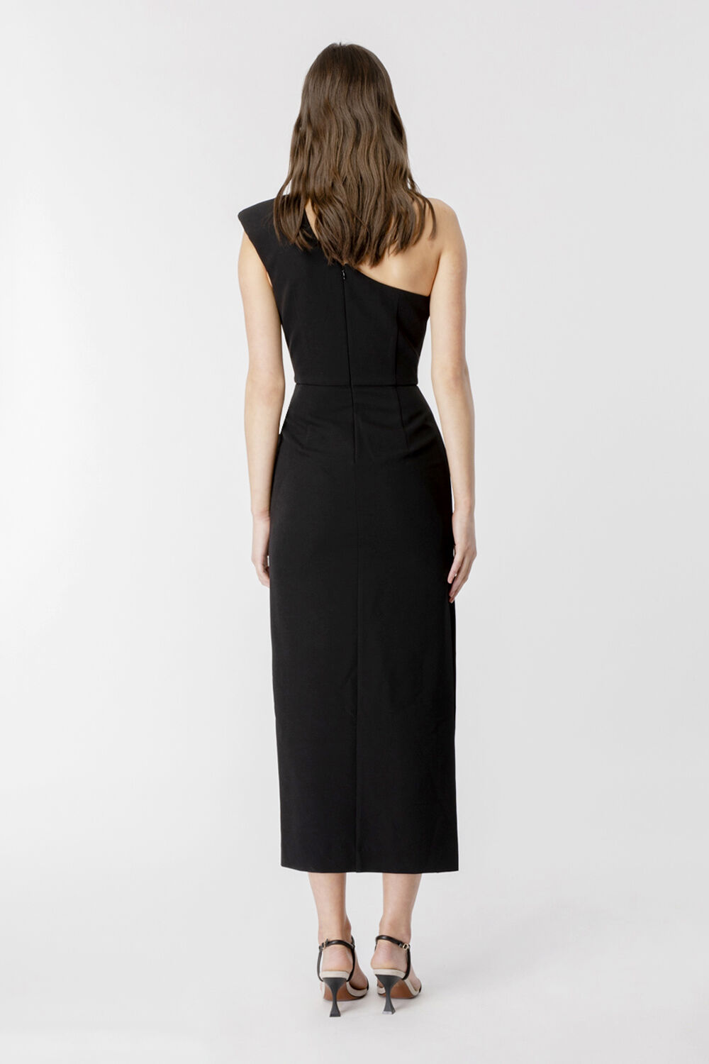 AVELINE ONE SHOULDER DRESS in colour CAVIAR