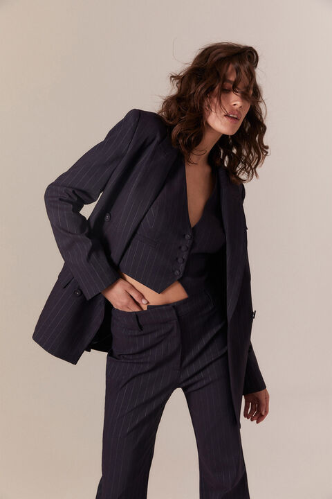 SLOANE PIN STRIPE BLAZER in colour SODALITE BLUE