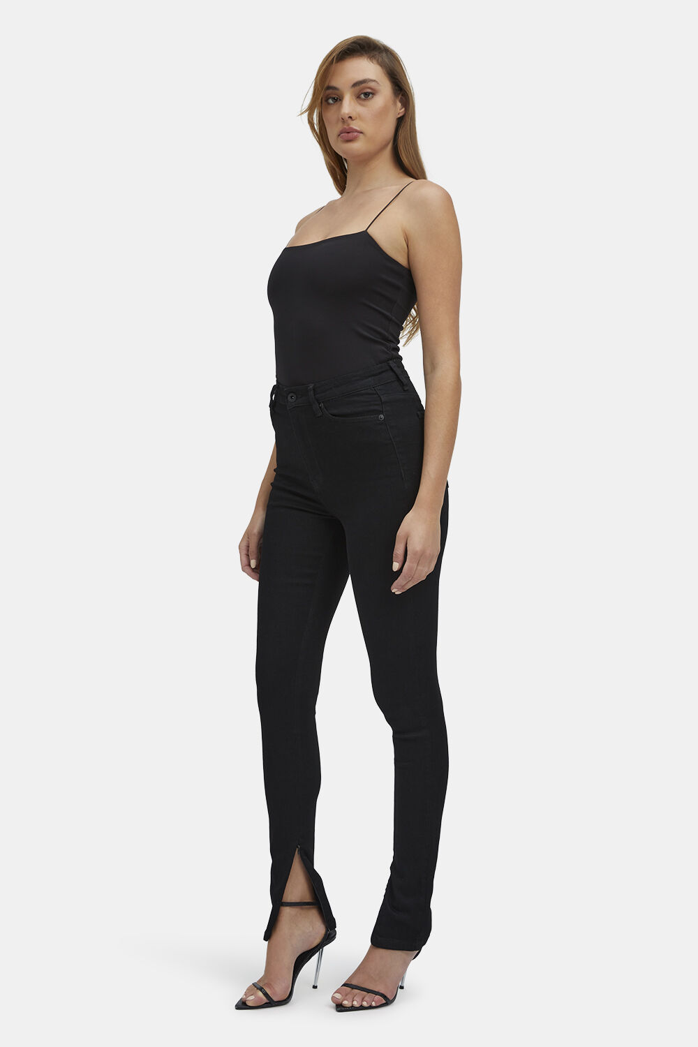 SPLIT HEM JEAN in colour CAVIAR