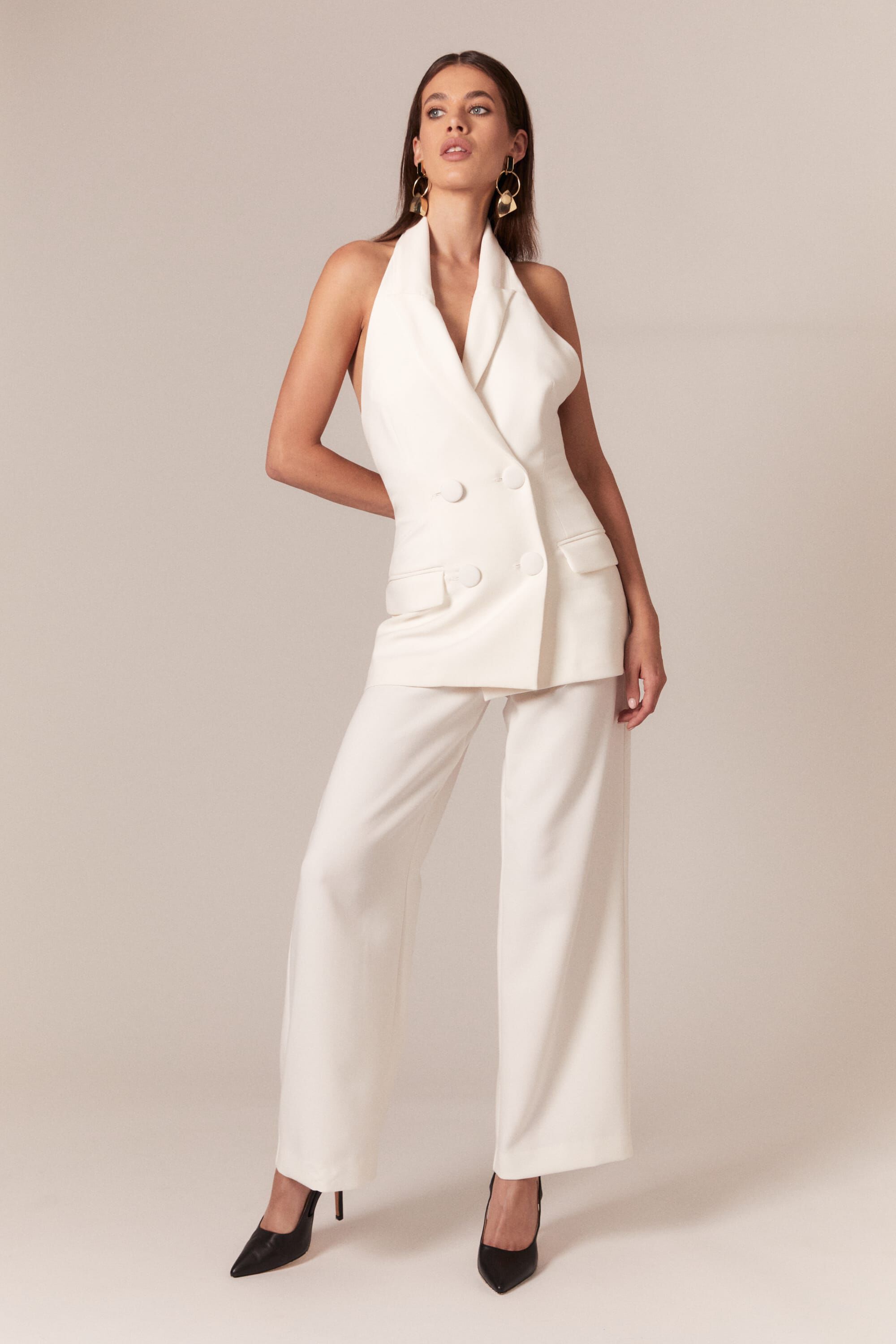 White shop longline vest