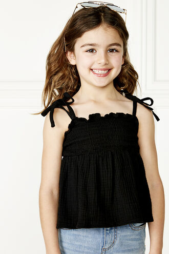 NORA SHIRRED TOP in colour JET BLACK