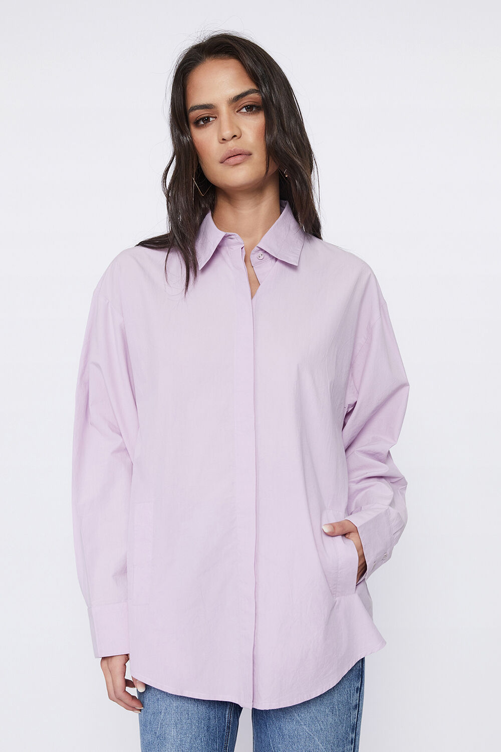 Alyssa Boyfriend Shirt in Lilac | Bardot