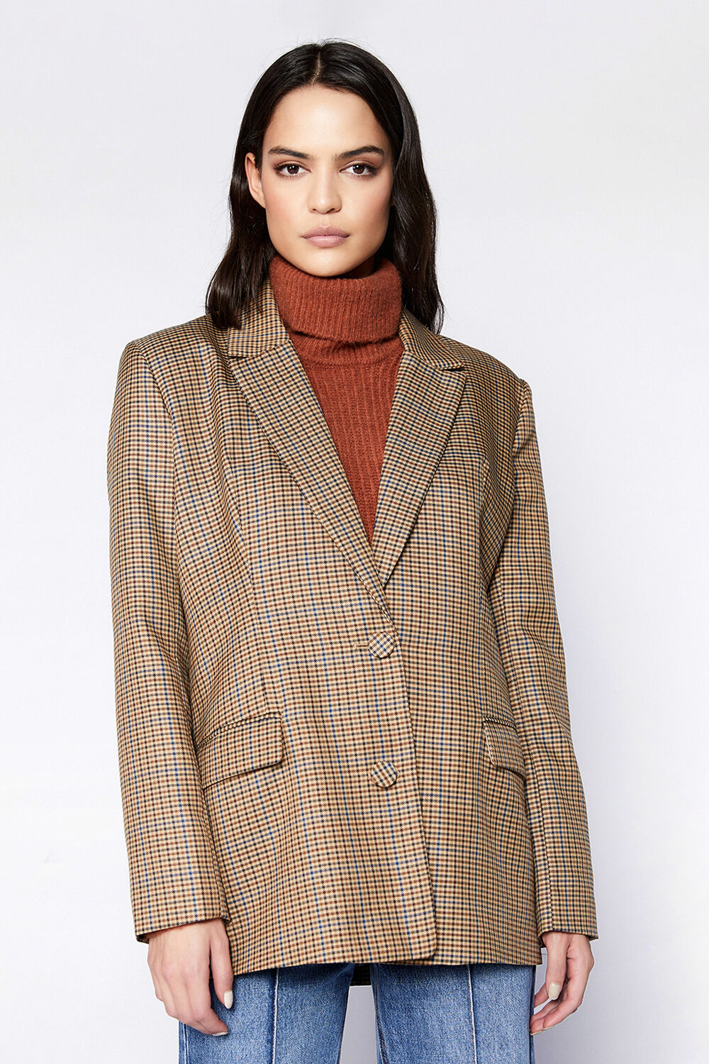 TILIYA CHECK BLAZER in colour COCOA BROWN