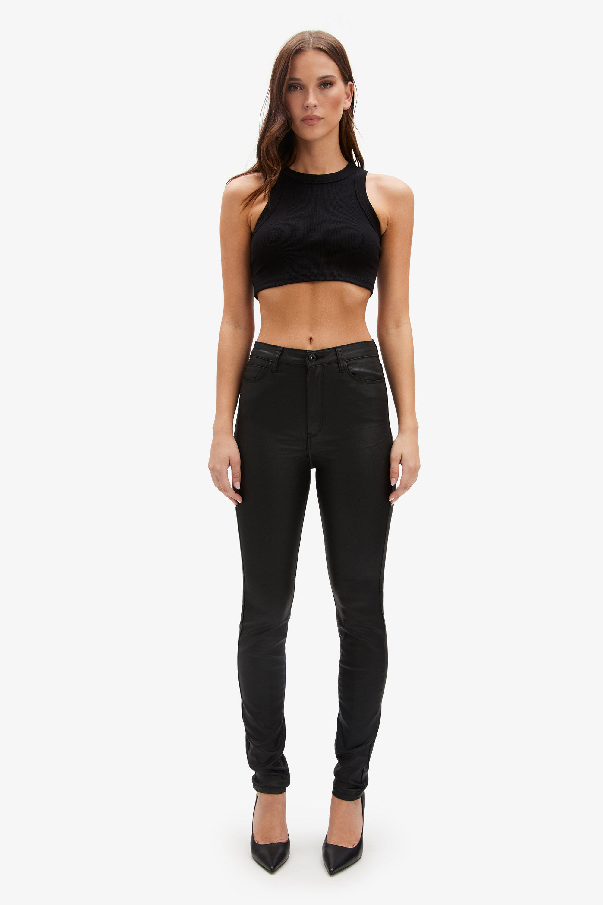Khloe Hi Tall Coated Jeans In Black Bardot