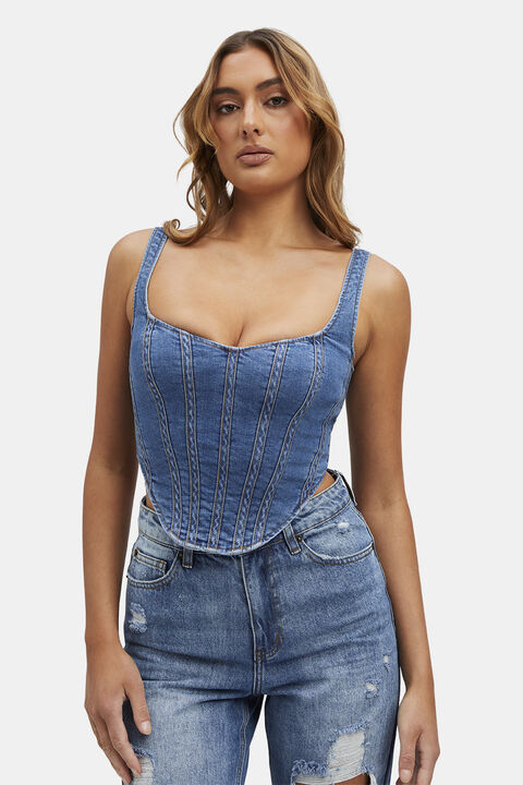 DENIM CORSET BUSTIER in colour MIDNIGHT NAVY