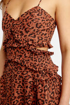 LEOPARD FRILL DRESS in colour COPPER COIN