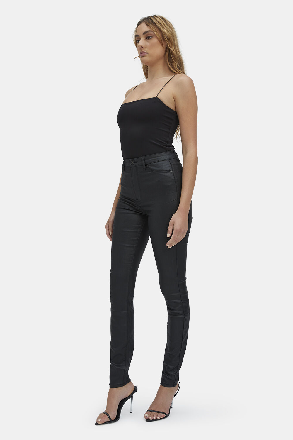 KHLOE HI TALL COATED JEAN in colour JET BLACK