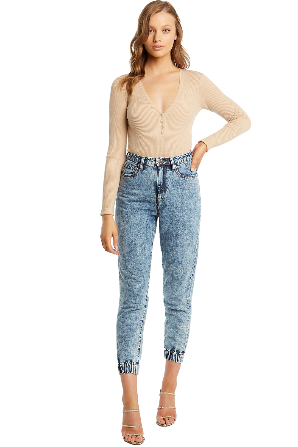 BUTTON UP RIB BODYSUIT in colour MOONLIGHT