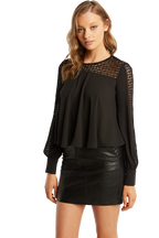 LACE YOKE BLOUSE in colour CAVIAR