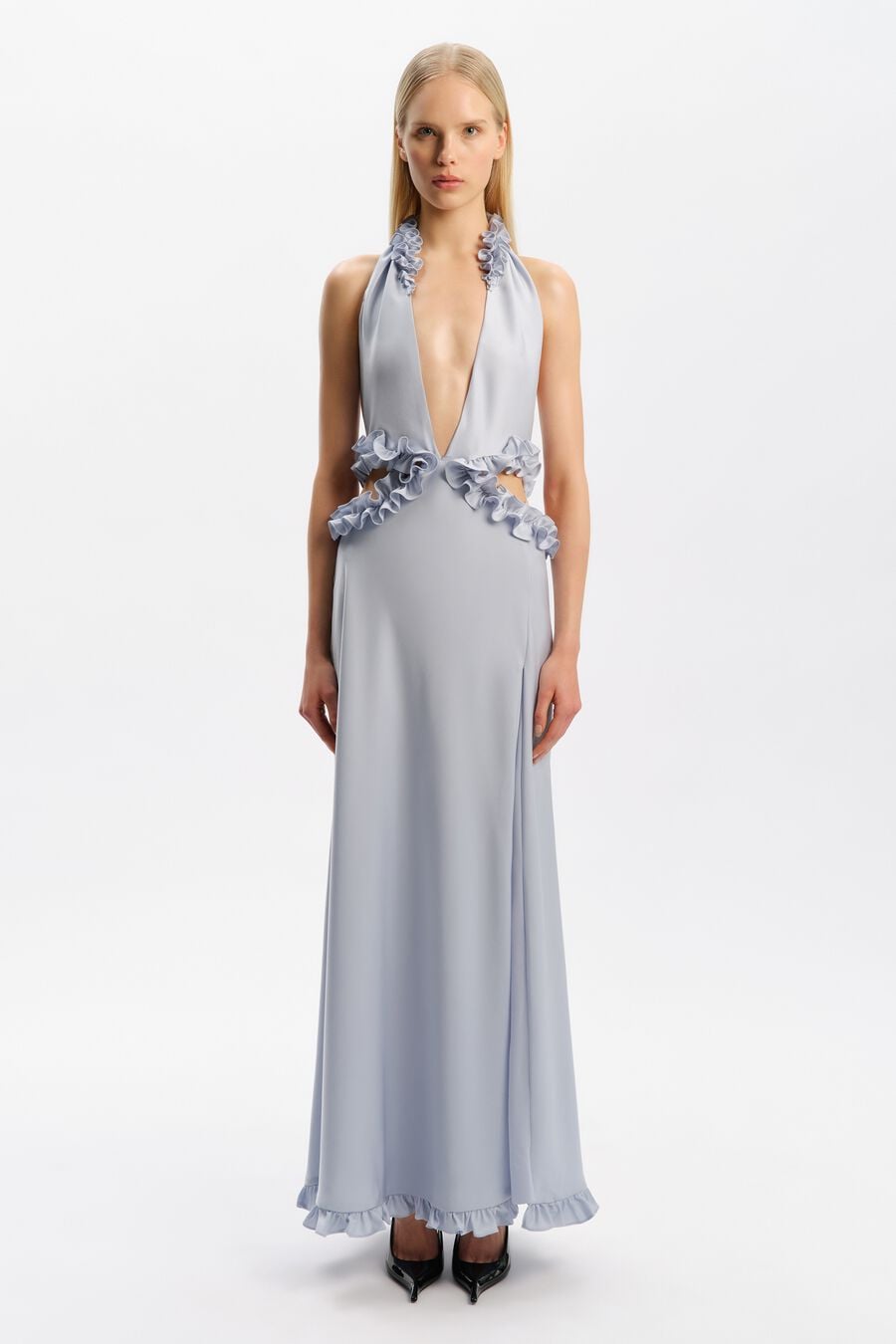 Anes Ruffle Halter Maxi Dress