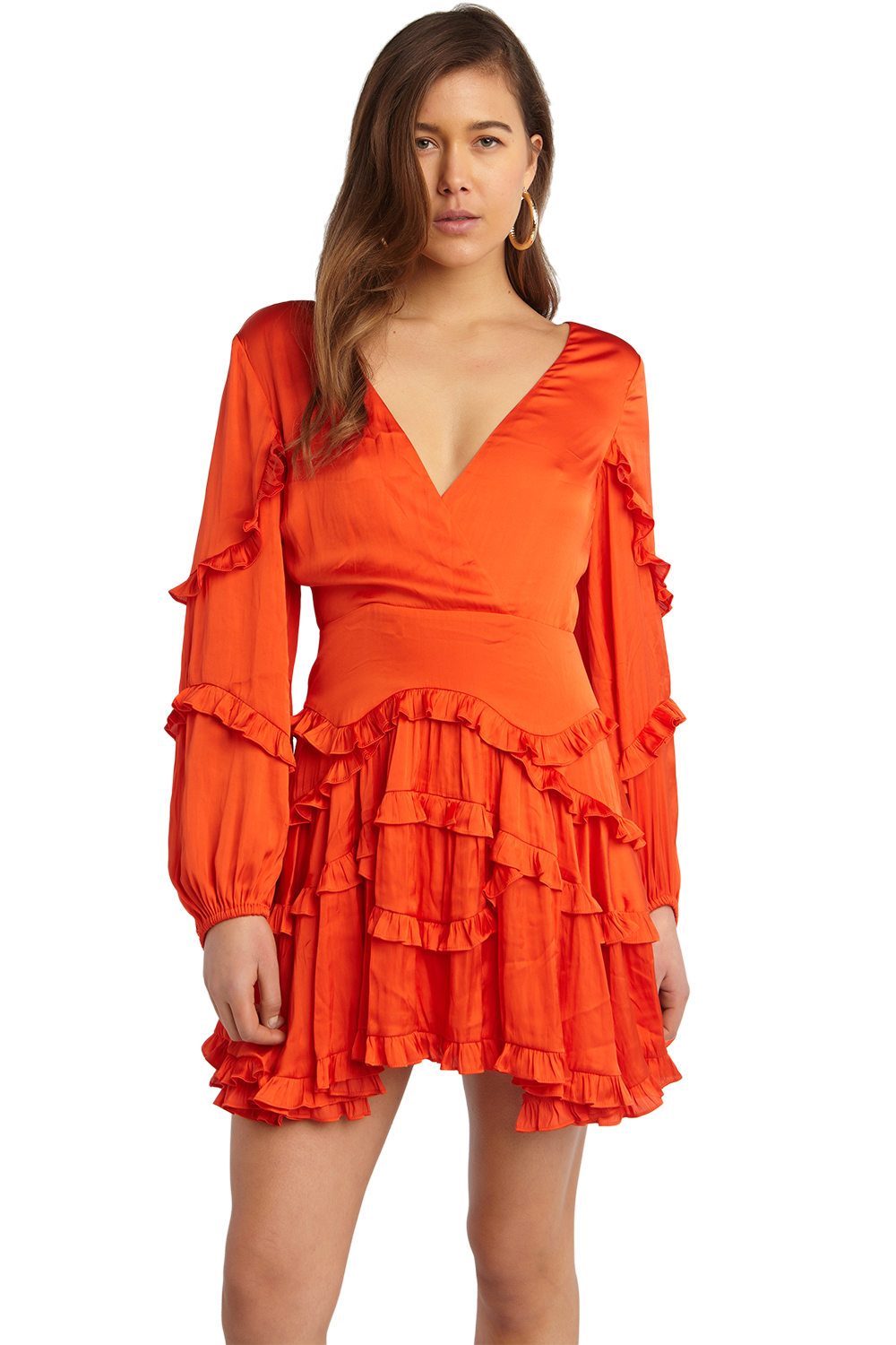 NALA FRILL DRESS in colour SPICY ORANGE