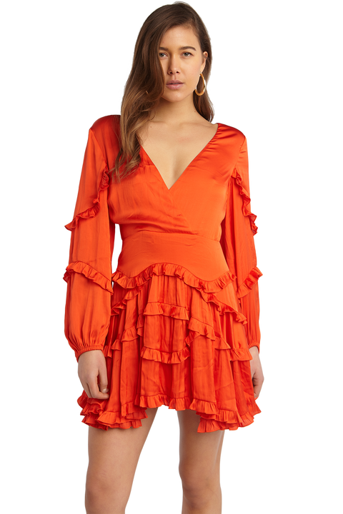 NALA FRILL DRESS in colour SPICY ORANGE