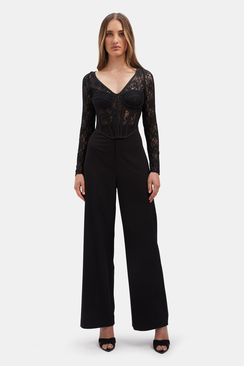 LACE CORSET TOP in colour CAVIAR